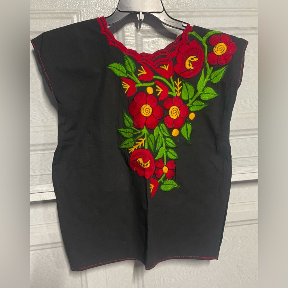 Floral Embroidered Black Top